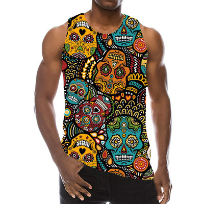 Skull Graphic Tank Top meestele 3D Print Rainbow Varrukateta Tänavarõivaste Top Psychedelic Skeleton LA Hip Hop Vest