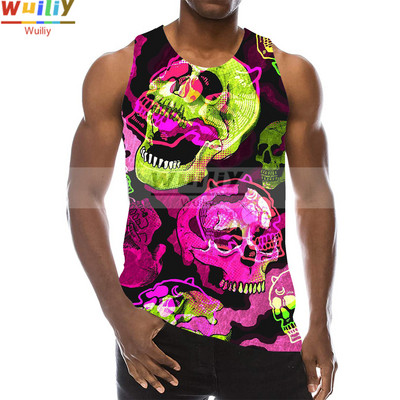 Skull Graphic Tank Top meestele 3D Print Rainbow Varrukateta Tänavarõivaste Top Psychedelic Skeleton LA Hip Hop Vest