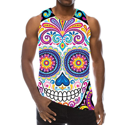 Skull Graphic Tank Top meestele 3D Print Rainbow Varrukateta Tänavarõivaste Top Psychedelic Skeleton LA Hip Hop Vest
