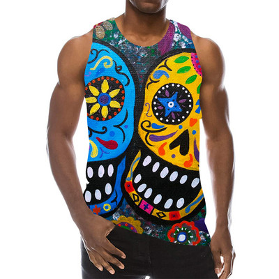 Skull Graphic Tank Top meestele 3D Print Rainbow Varrukateta Tänavarõivaste Top Psychedelic Skeleton LA Hip Hop Vest