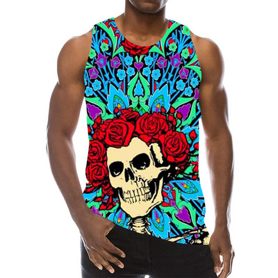Skull Graphic Tank Top meestele 3D Print Rainbow Varrukateta Tänavarõivaste Top Psychedelic Skeleton LA Hip Hop Vest