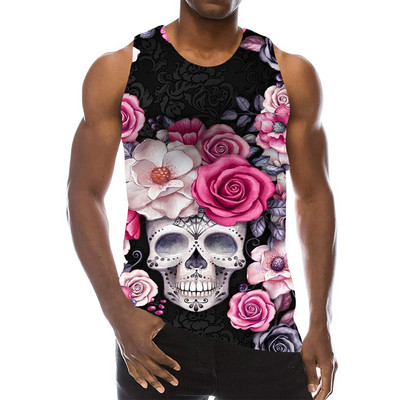 Skull Graphic Tank Top meestele 3D Print Rainbow Varrukateta Tänavarõivaste Top Psychedelic Skeleton LA Hip Hop Vest