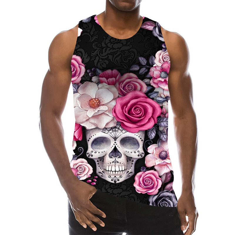 Majica bez rukava s motivima lubanje za muškarce, 3D print duginim uzorkom bez rukava, ulična odjeća, psihodelični kostur, LA hip hop prsluk