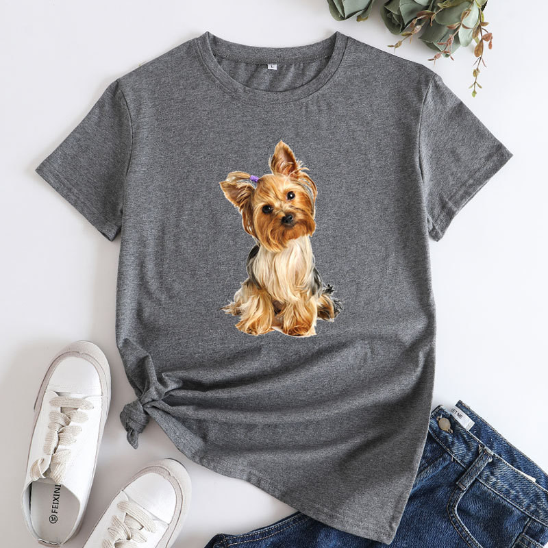 JFUNCY Sieviešu kokvilnas T-krekls Liela izmēra sieviešu topi Cute Dogs Graphic T krekli Sieviešu vasaras t-krekls ar īsām piedurknēm 2023. gada sieviešu krekls