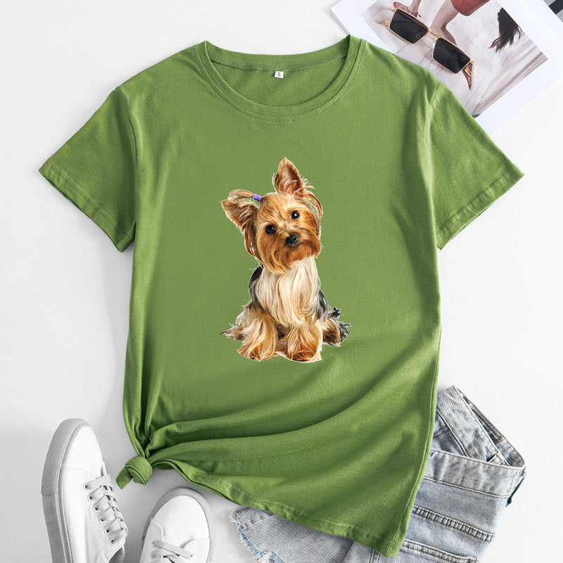 JFUNCY Sieviešu kokvilnas T-krekls Liela izmēra sieviešu topi Cute Dogs Graphic T krekli Sieviešu vasaras t-krekls ar īsām piedurknēm 2023. gada sieviešu krekls