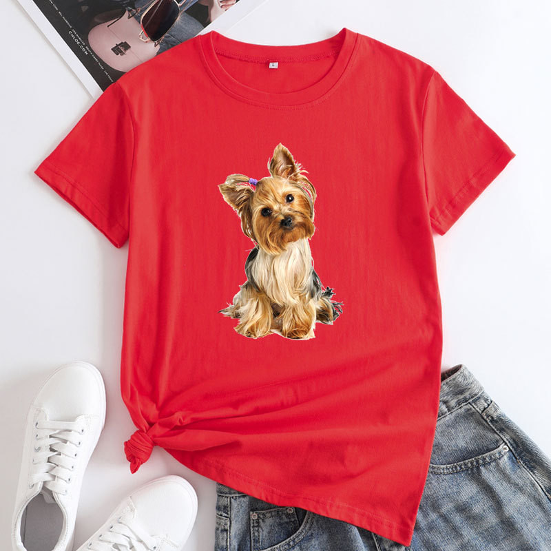 JFUNCY Sieviešu kokvilnas T-krekls Liela izmēra sieviešu topi Cute Dogs Graphic T krekli Sieviešu vasaras t-krekls ar īsām piedurknēm 2023. gada sieviešu krekls