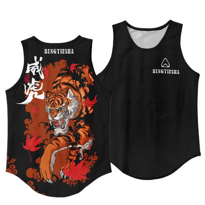 Nové módne pánske tielko bez rukávov, kulturistika, fitness, čierna potlač, vesta, nadrozmerné, veľkosť S-6XL