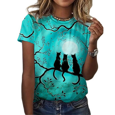 2022, tricou nou de vară pentru femei, îmbrăcăminte pentru femei, tricou cu imprimeu 3D pisica Kawaii, la modă pentru femei, bluză casual cu mâneci scurte, bluză