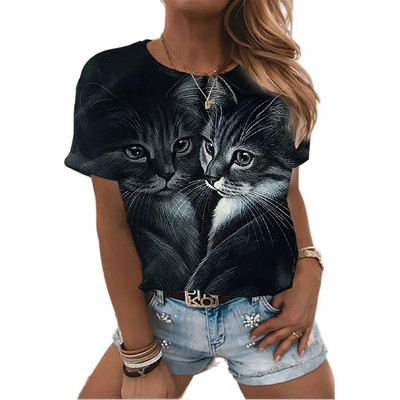 2022, tricou nou de vară pentru femei, îmbrăcăminte pentru femei, tricou cu imprimeu 3D pisica Kawaii, la modă pentru femei, bluză casual cu mâneci scurte, bluză