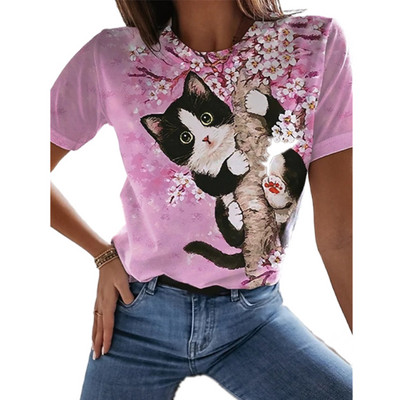2022, tricou nou de vară pentru femei, îmbrăcăminte pentru femei, tricou cu imprimeu 3D pisica Kawaii, la modă pentru femei, bluză casual cu mâneci scurte, bluză