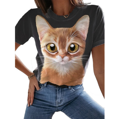 2022, tricou nou de vară pentru femei, îmbrăcăminte pentru femei, tricou cu imprimeu 3D pisica Kawaii, la modă pentru femei, bluză casual cu mâneci scurte, bluză