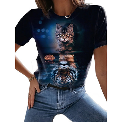 2022, tricou nou de vară pentru femei, îmbrăcăminte pentru femei, tricou cu imprimeu 3D pisica Kawaii, la modă pentru femei, bluză casual cu mâneci scurte, bluză
