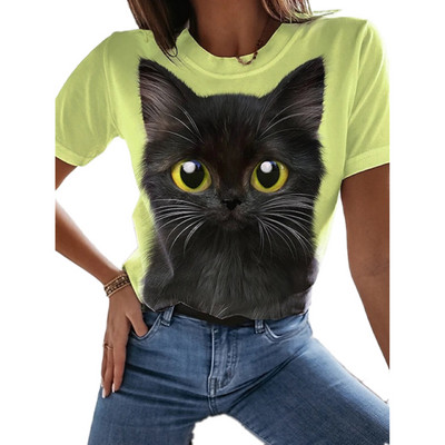 2022, tricou nou de vară pentru femei, îmbrăcăminte pentru femei, tricou cu imprimeu 3D pisica Kawaii, la modă pentru femei, bluză casual cu mâneci scurte, bluză