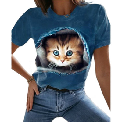 2022, tricou nou de vară pentru femei, îmbrăcăminte pentru femei, tricou cu imprimeu 3D pisica Kawaii, la modă pentru femei, bluză casual cu mâneci scurte, bluză