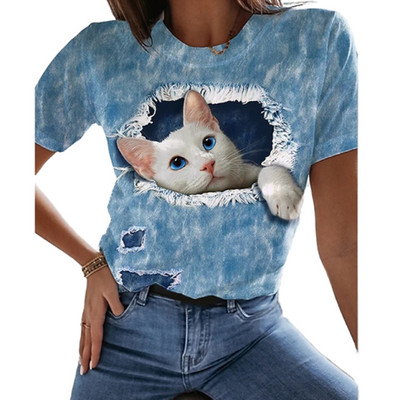 2022, tricou nou de vară pentru femei, îmbrăcăminte pentru femei, tricou cu imprimeu 3D pisica Kawaii, la modă pentru femei, bluză casual cu mâneci scurte, bluză