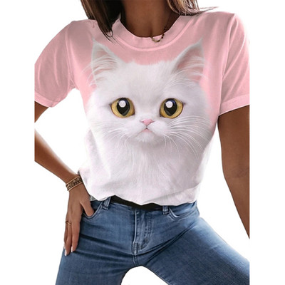 2022, tricou nou de vară pentru femei, îmbrăcăminte pentru femei, tricou cu imprimeu 3D pisica Kawaii, la modă pentru femei, bluză casual cu mâneci scurte, bluză