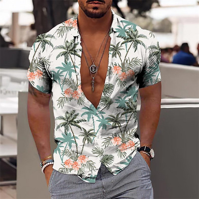 Hawaii Särk Meestele Puhkus Igapäevane Slim Fit Topid Jõusaal Elegantne Lillemustriga Sotsiaalne vabaajamood Camisa Y2k Lehed Riietus