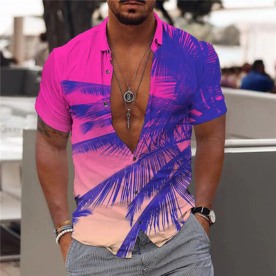 Hawaii Särk Meestele Puhkus Igapäevane Slim Fit Topid Jõusaal Elegantne Lillemustriga Sotsiaalne vabaajamood Camisa Y2k Lehed Riietus