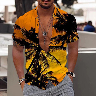 Hawaii Särk Meestele Puhkus Igapäevane Slim Fit Topid Jõusaal Elegantne Lillemustriga Sotsiaalne vabaajamood Camisa Y2k Lehed Riietus