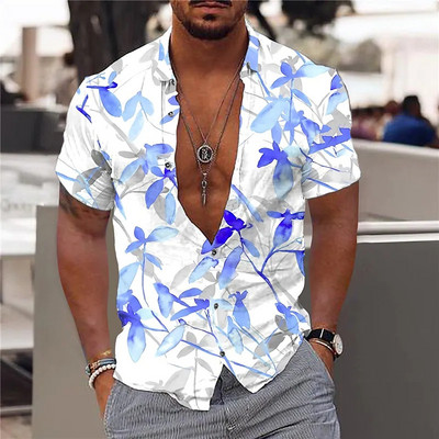 Hawaii Särk Meestele Puhkus Igapäevane Slim Fit Topid Jõusaal Elegantne Lillemustriga Sotsiaalne vabaajamood Camisa Y2k Lehed Riietus