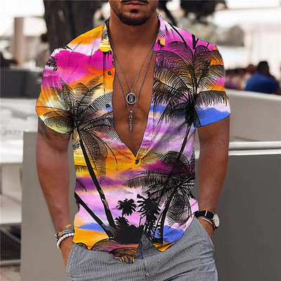 Hawaii Särk Meestele Puhkus Igapäevane Slim Fit Topid Jõusaal Elegantne Lillemustriga Sotsiaalne vabaajamood Camisa Y2k Lehed Riietus