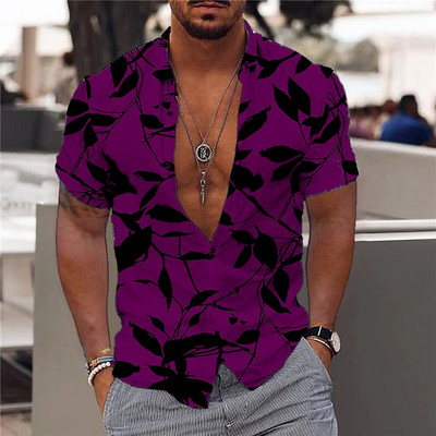 Hawaii Särk Meestele Puhkus Igapäevane Slim Fit Topid Jõusaal Elegantne Lillemustriga Sotsiaalne vabaajamood Camisa Y2k Lehed Riietus