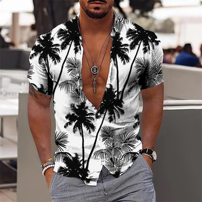 Hawaii Särk Meestele Puhkus Igapäevane Slim Fit Topid Jõusaal Elegantne Lillemustriga Sotsiaalne vabaajamood Camisa Y2k Lehed Riietus