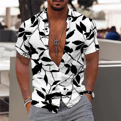 Hawaii Särk Meestele Puhkus Igapäevane Slim Fit Topid Jõusaal Elegantne Lillemustriga Sotsiaalne vabaajamood Camisa Y2k Lehed Riietus