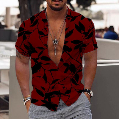 Hawaii Särk Meestele Puhkus Igapäevane Slim Fit Topid Jõusaal Elegantne Lillemustriga Sotsiaalne vabaajamood Camisa Y2k Lehed Riietus
