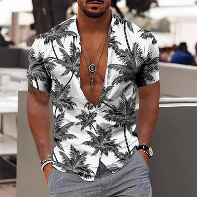 Hawaii Särk Meestele Puhkus Igapäevane Slim Fit Topid Jõusaal Elegantne Lillemustriga Sotsiaalne vabaajamood Camisa Y2k Lehed Riietus