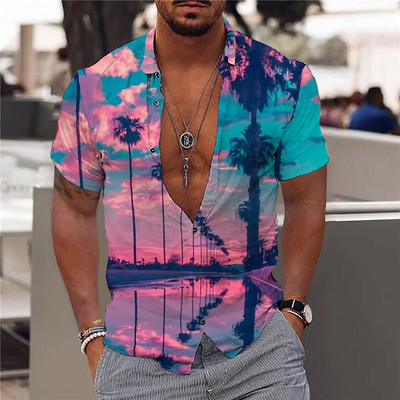 Hawaii Särk Meestele Puhkus Igapäevane Slim Fit Topid Jõusaal Elegantne Lillemustriga Sotsiaalne vabaajamood Camisa Y2k Lehed Riietus