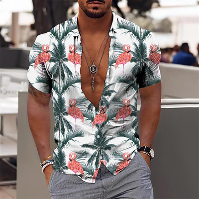 Hawaii Särk Meestele Puhkus Igapäevane Slim Fit Topid Jõusaal Elegantne Lillemustriga Sotsiaalne vabaajamood Camisa Y2k Lehed Riietus