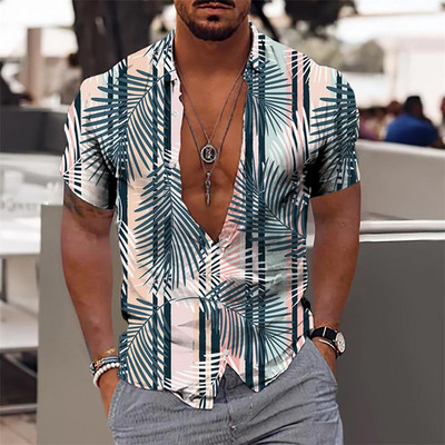 Hawaii Särk Meestele Puhkus Igapäevane Slim Fit Topid Jõusaal Elegantne Lillemustriga Sotsiaalne vabaajamood Camisa Y2k Lehed Riietus