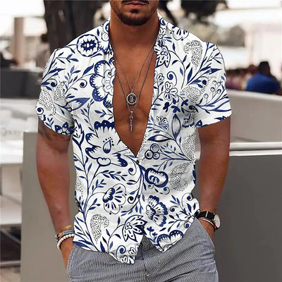 Hawaii Särk Meestele Puhkus Igapäevane Slim Fit Topid Jõusaal Elegantne Lillemustriga Sotsiaalne vabaajamood Camisa Y2k Lehed Riietus