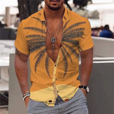 Hawaii Särk Meestele Puhkus Igapäevane Slim Fit Topid Jõusaal Elegantne Lillemustriga Sotsiaalne vabaajamood Camisa Y2k Lehed Riietus