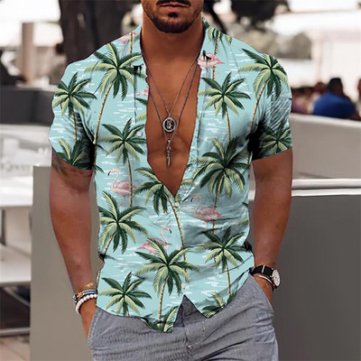 Hawaii Särk Meestele Puhkus Igapäevane Slim Fit Topid Jõusaal Elegantne Lillemustriga Sotsiaalne vabaajamood Camisa Y2k Lehed Riietus