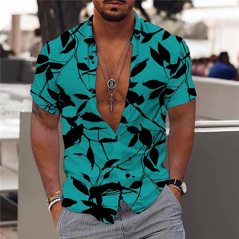 Hawaii ing Férfinak Nyaralás Napi karcsú szabású felsők Edzőterem Elegáns Virágmintás Társadalmi Alkalmi Divat Camisa Y2k Leaves Ruházat