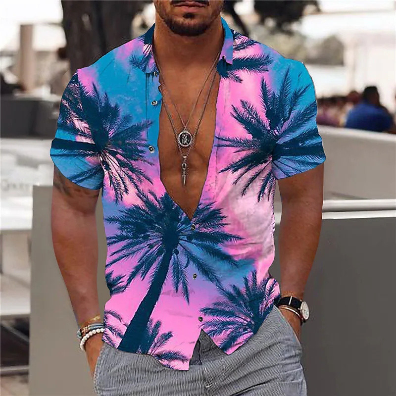 Hawaii ing Férfinak Nyaralás Napi karcsú szabású felsők Edzőterem Elegáns Virágmintás Társadalmi Alkalmi Divat Camisa Y2k Leaves Ruházat