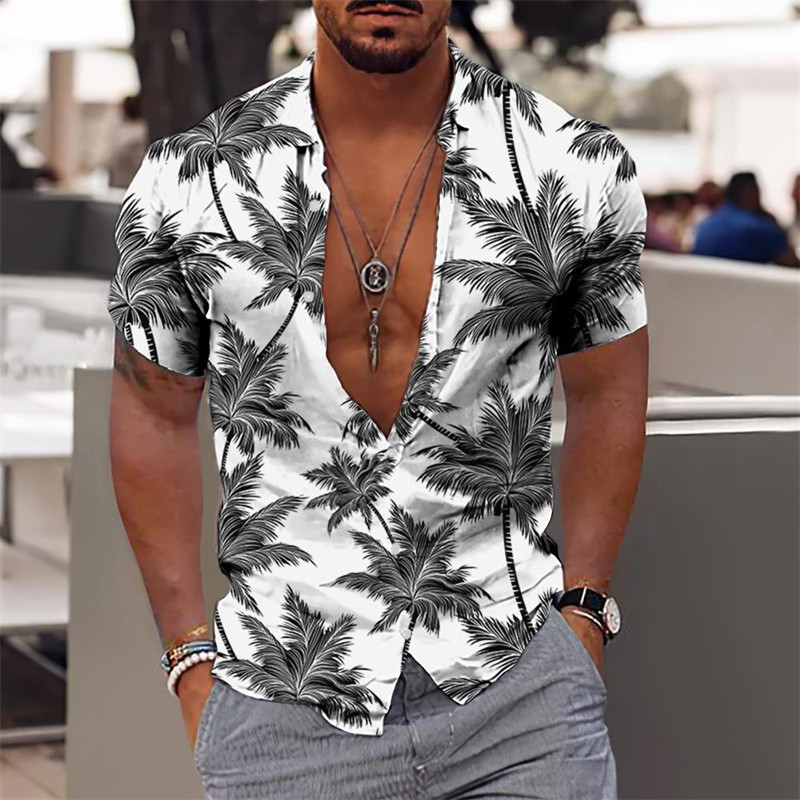 Hawaii ing Férfinak Nyaralás Napi karcsú szabású felsők Edzőterem Elegáns Virágmintás Társadalmi Alkalmi Divat Camisa Y2k Leaves Ruházat