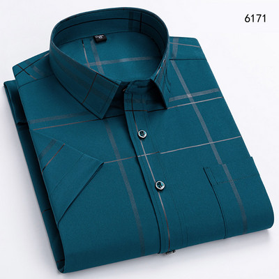 Καλοκαιρινά κοντομάνικα πουκάμισα για άντρες με χρυσό καρό πολυεστέρα, μη σιδερένιο, ανθεκτικό στις ρυτίδες Business Casual Fashion Top πουκάμισα