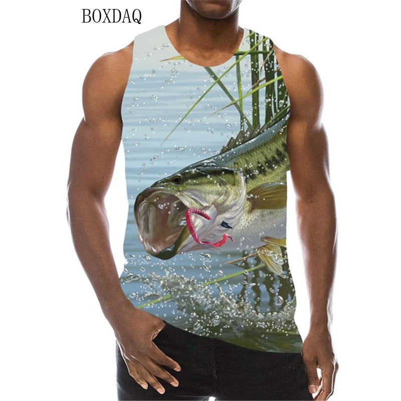 Makšķerēšanas raksta tvertne vīriešiem bez piedurknēm ar apaļu kaklu pludmales ikdienas liela izmēra topi vasaras 3D druka ielas stila vīriešu veste 6XL augšdaļa