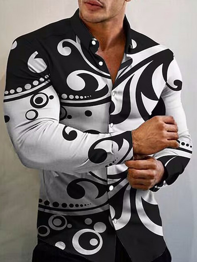 Kevadmood Särgid Meestele Vabaaja lilled Prindi Suur pikkade varrukatega nööptopp Meeste riided Puhkus camisas y blusas Uus