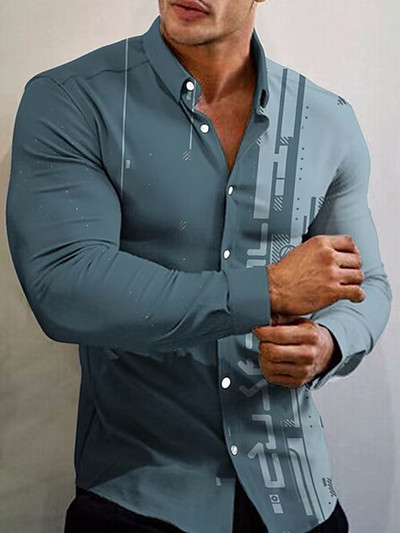 Kevadmood Särgid Meestele Vabaaja lilled Prindi Suur pikkade varrukatega nööptopp Meeste riided Puhkus camisas y blusas Uus