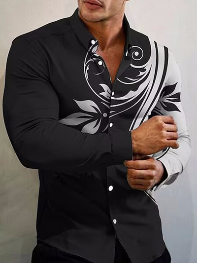 Kevadmood Särgid Meestele Vabaaja lilled Prindi Suur pikkade varrukatega nööptopp Meeste riided Puhkus camisas y blusas Uus