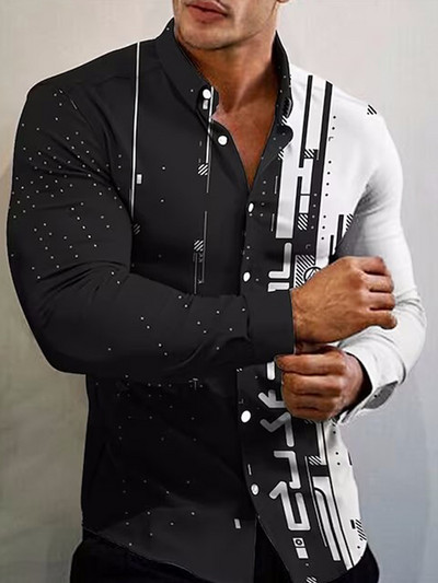Kevadmood Särgid Meestele Vabaaja lilled Prindi Suur pikkade varrukatega nööptopp Meeste riided Puhkus camisas y blusas Uus