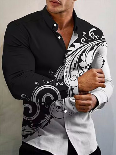 Kevadmood Särgid Meestele Vabaaja lilled Prindi Suur pikkade varrukatega nööptopp Meeste riided Puhkus camisas y blusas Uus