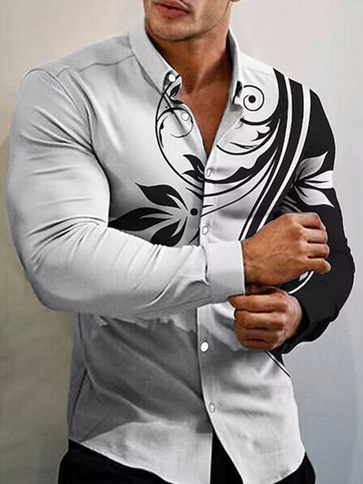 Kevadmood Särgid Meestele Vabaaja lilled Prindi Suur pikkade varrukatega nööptopp Meeste riided Puhkus camisas y blusas Uus