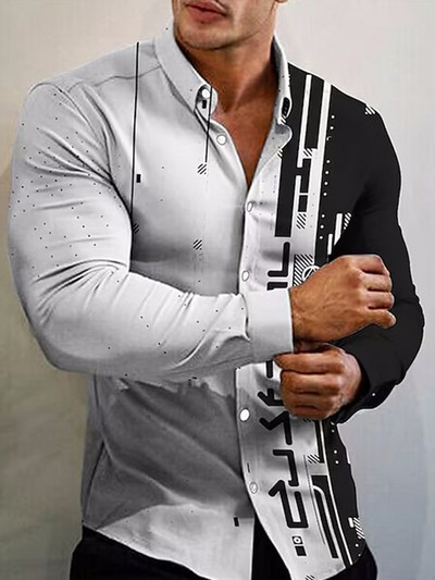 Kevadmood Särgid Meestele Vabaaja lilled Prindi Suur pikkade varrukatega nööptopp Meeste riided Puhkus camisas y blusas Uus