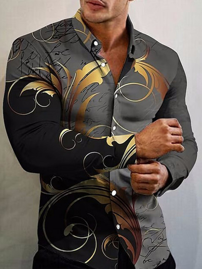 Kevadmood Särgid Meestele Vabaaja lilled Prindi Suur pikkade varrukatega nööptopp Meeste riided Puhkus camisas y blusas Uus