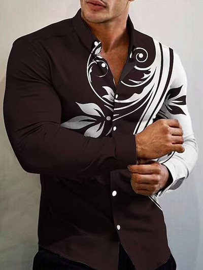 Kevadmood Särgid Meestele Vabaaja lilled Prindi Suur pikkade varrukatega nööptopp Meeste riided Puhkus camisas y blusas Uus